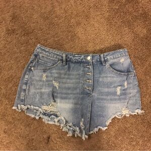Madden NYC Jean Denim Skort Button Fly Distressed Ripped Juniors Plus 15